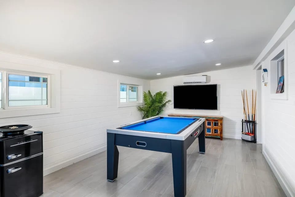 Covered outdoor patio with seating